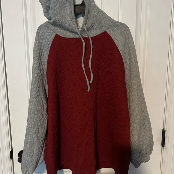SHEIN Gray and Red Knit Hoodie - Picture 1 of 3